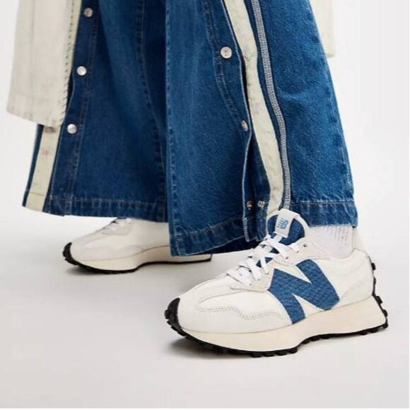New Balance Shoes - New Balance 327 Casual Women's Sneakers Shoes White Canvas Denim Sz W 8.5- M 7